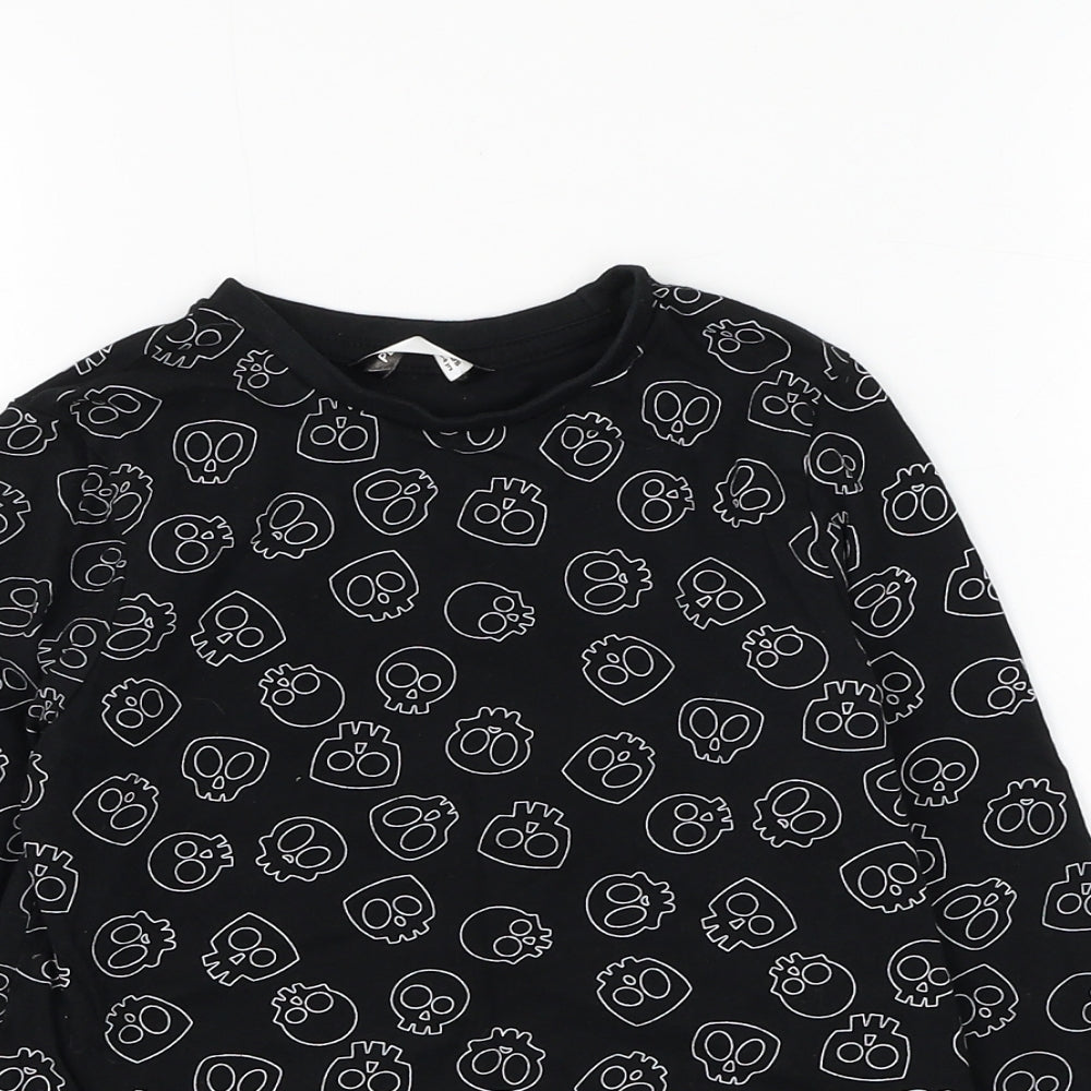 PEP&CO Boys Black Geometric Cotton Basic T-Shirt Size 5-6 Years Round Neck Pullover - Skull