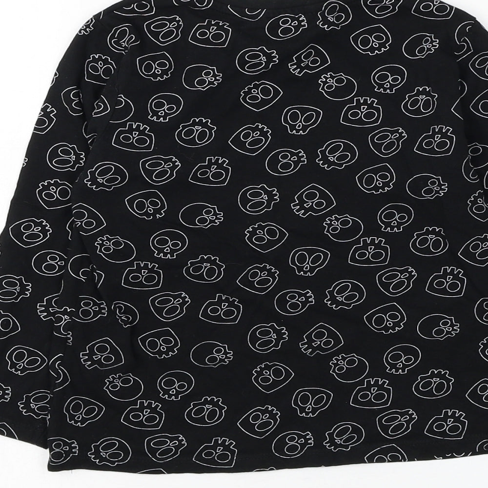 PEP&CO Boys Black Geometric Cotton Basic T-Shirt Size 5-6 Years Round Neck Pullover - Skull