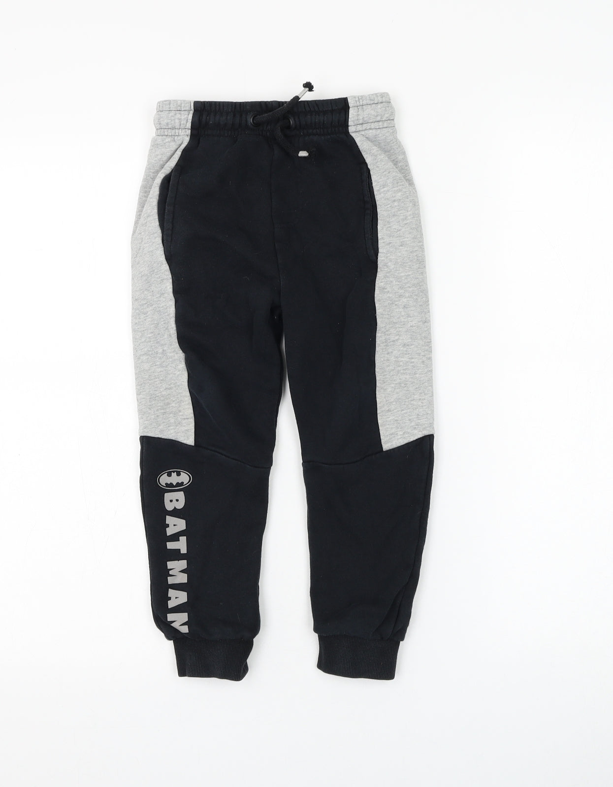 F&F Boys Black Cotton Jogger Trousers Size 4-5 Years Regular Drawstring - Batman