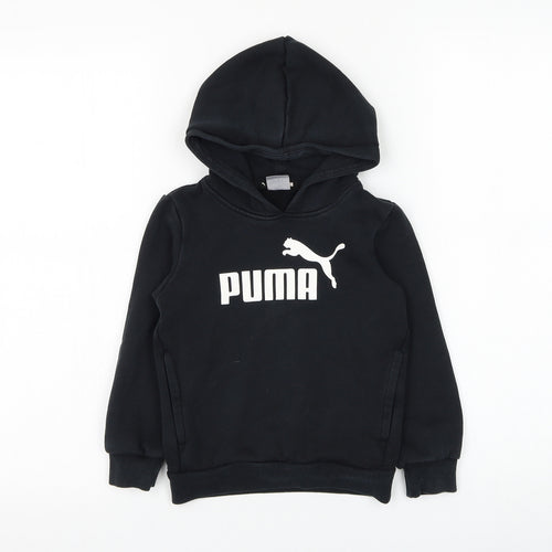 PUMA Boys Black Cotton Pullover Hoodie Size 3-4 Years Pullover