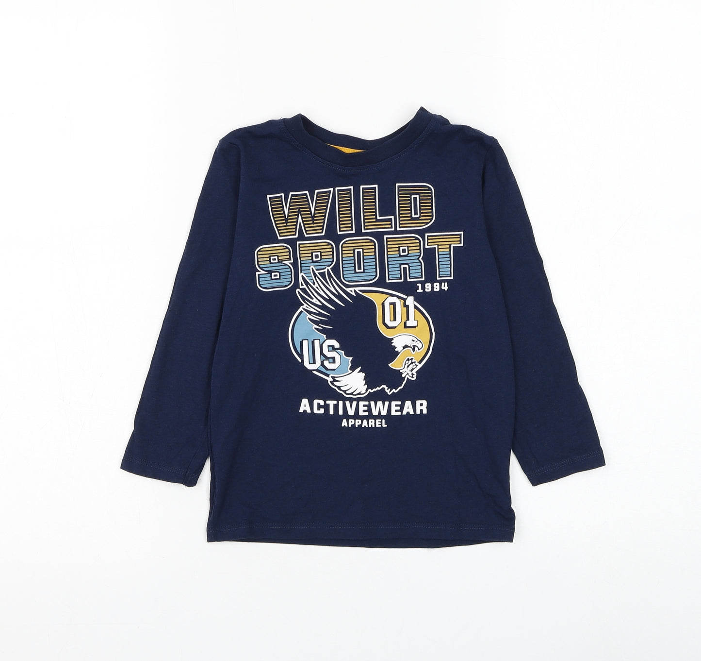 Dunnes Stores Boys Blue Cotton Basic T-Shirt Size 4-5 Years Round Neck Pullover - Wild Sport