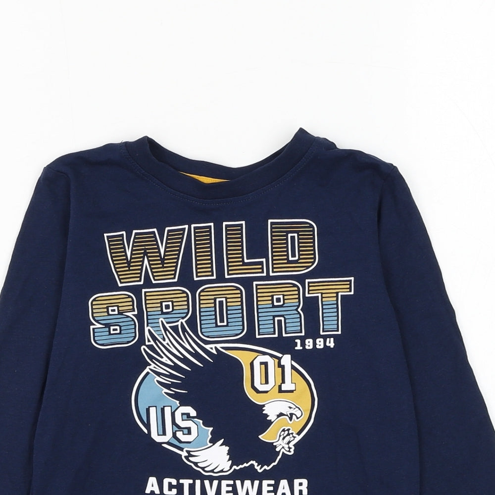 Dunnes Stores Boys Blue Cotton Basic T-Shirt Size 4-5 Years Round Neck Pullover - Wild Sport