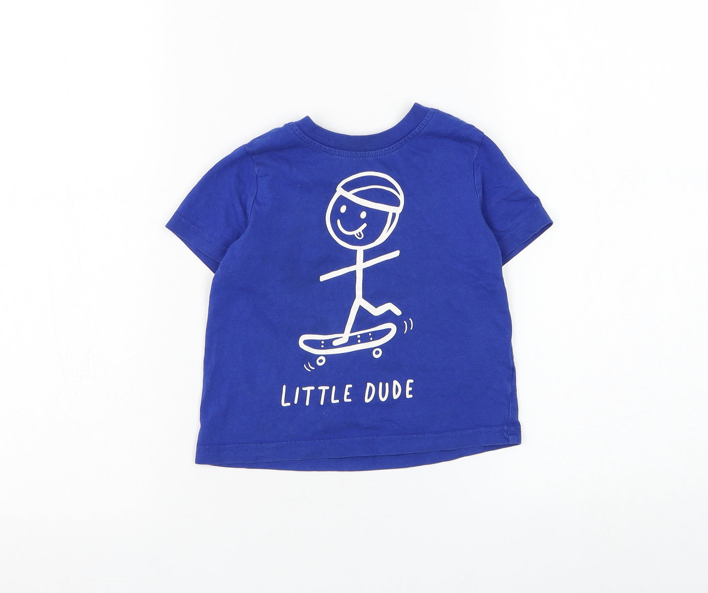 George Boys Blue Cotton Basic T-Shirt Size 18-24 Months Round Neck Pullover - Little Dude