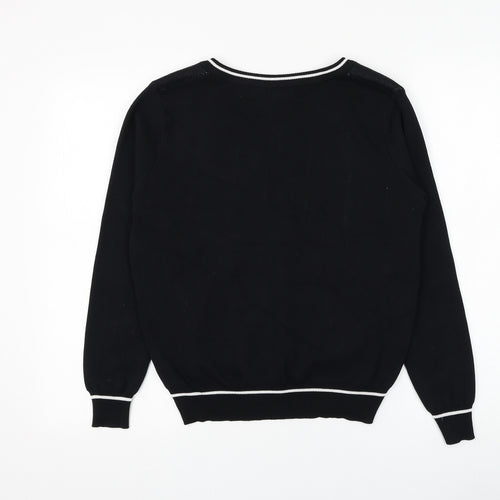 SheIn Womens Black V-Neck Argyle/Diamond Polyester Pullover Jumper Size S - Skull