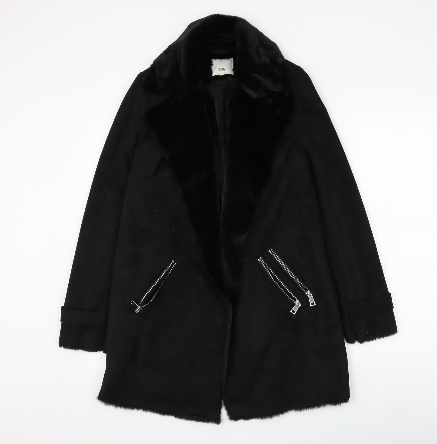 River Island Womens Black Overcoat Coat Size 12