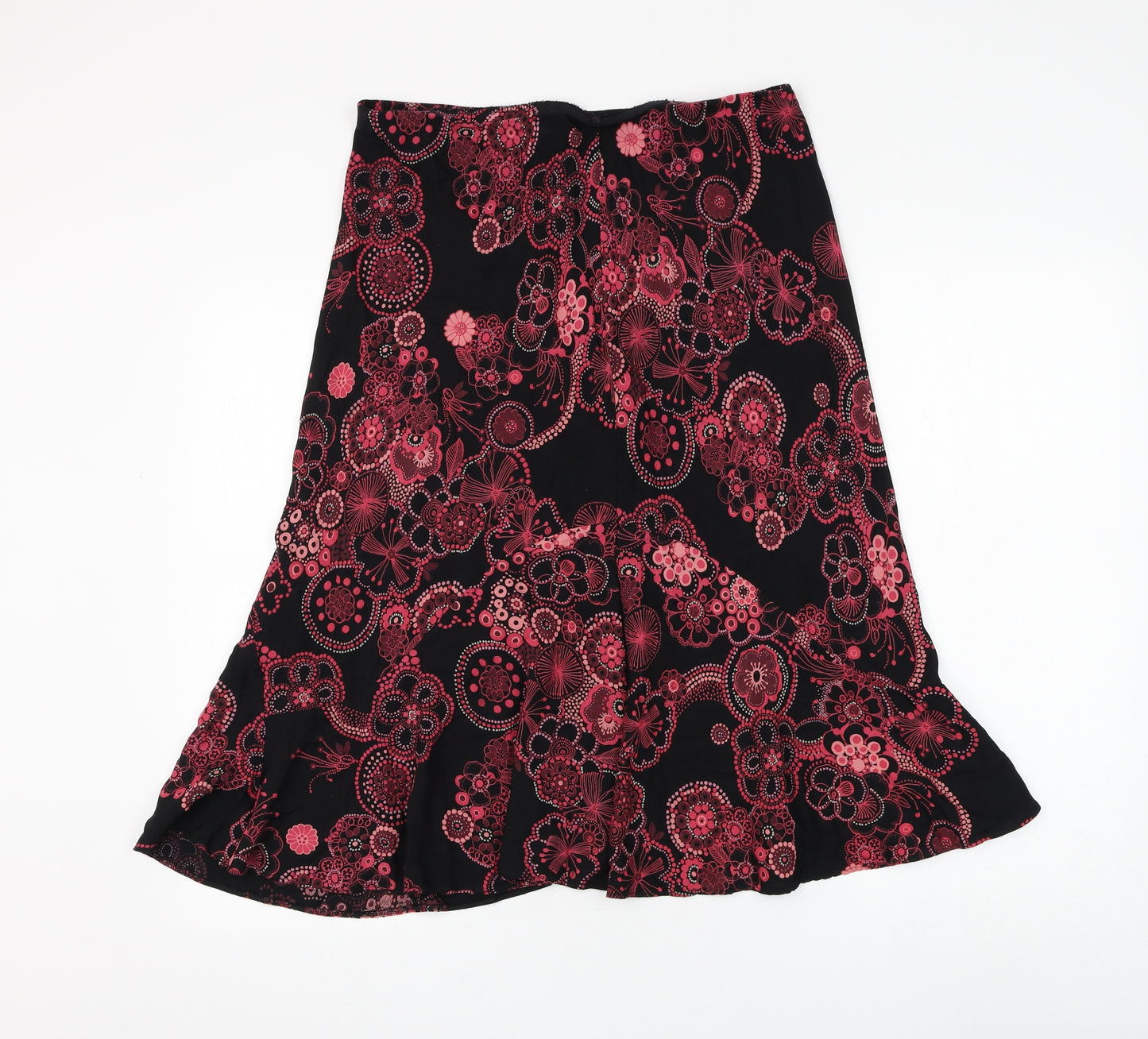 Marks and Spencer Womens Black Geometric Viscose Flare Skirt Size 14
