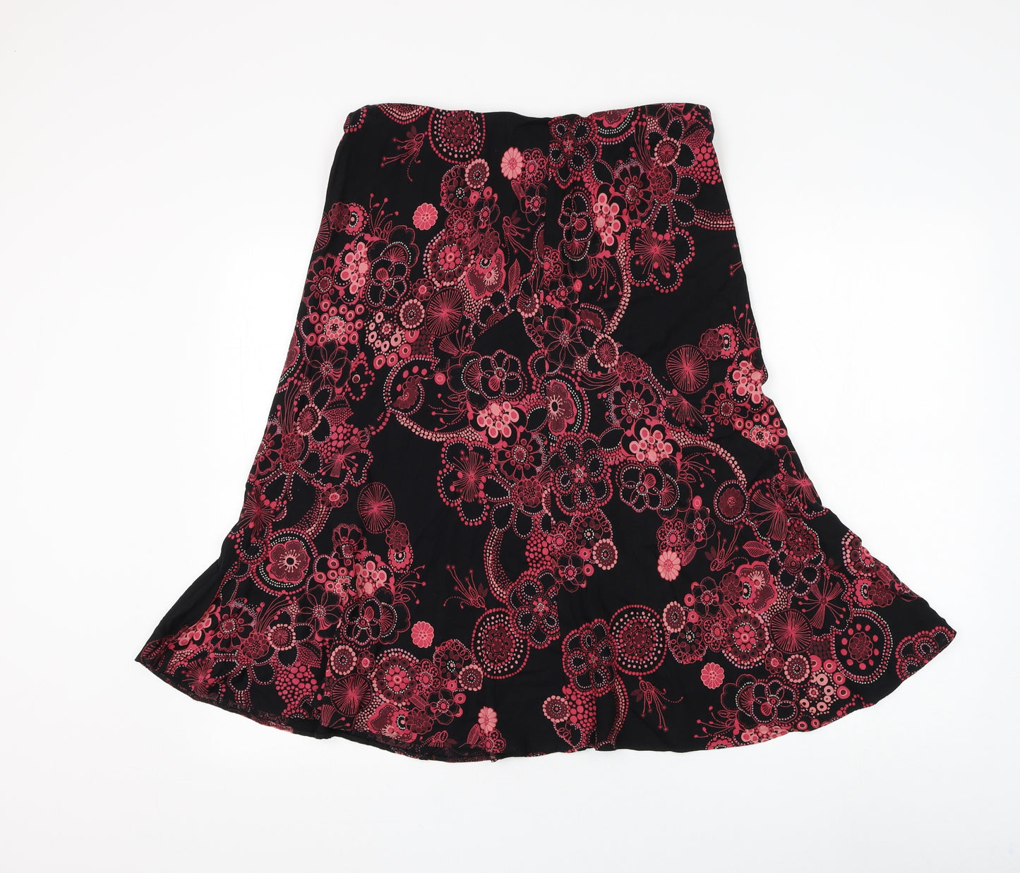 Marks and Spencer Womens Black Geometric Viscose Flare Skirt Size 14