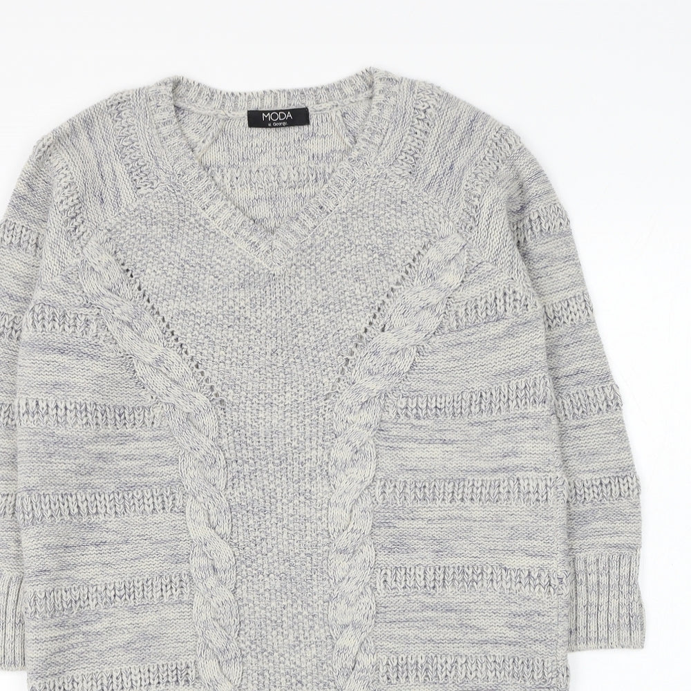George Womens Grey V-Neck Acrylic Pullover Jumper Size 12