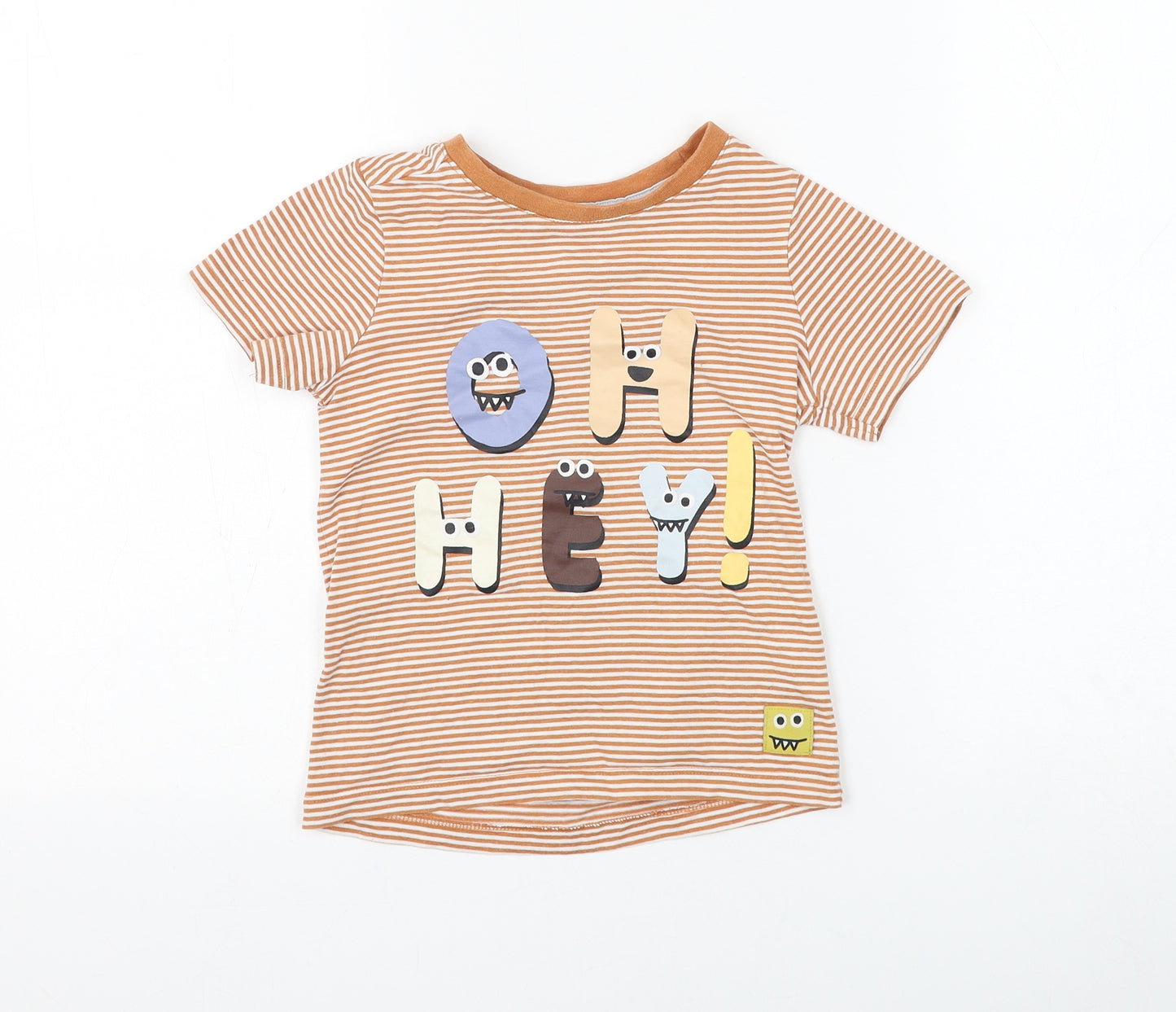 Nutmeg Boys Brown Striped Cotton Basic T-Shirt Size 3-4 Years Round Neck Pullover - Oh Hey!