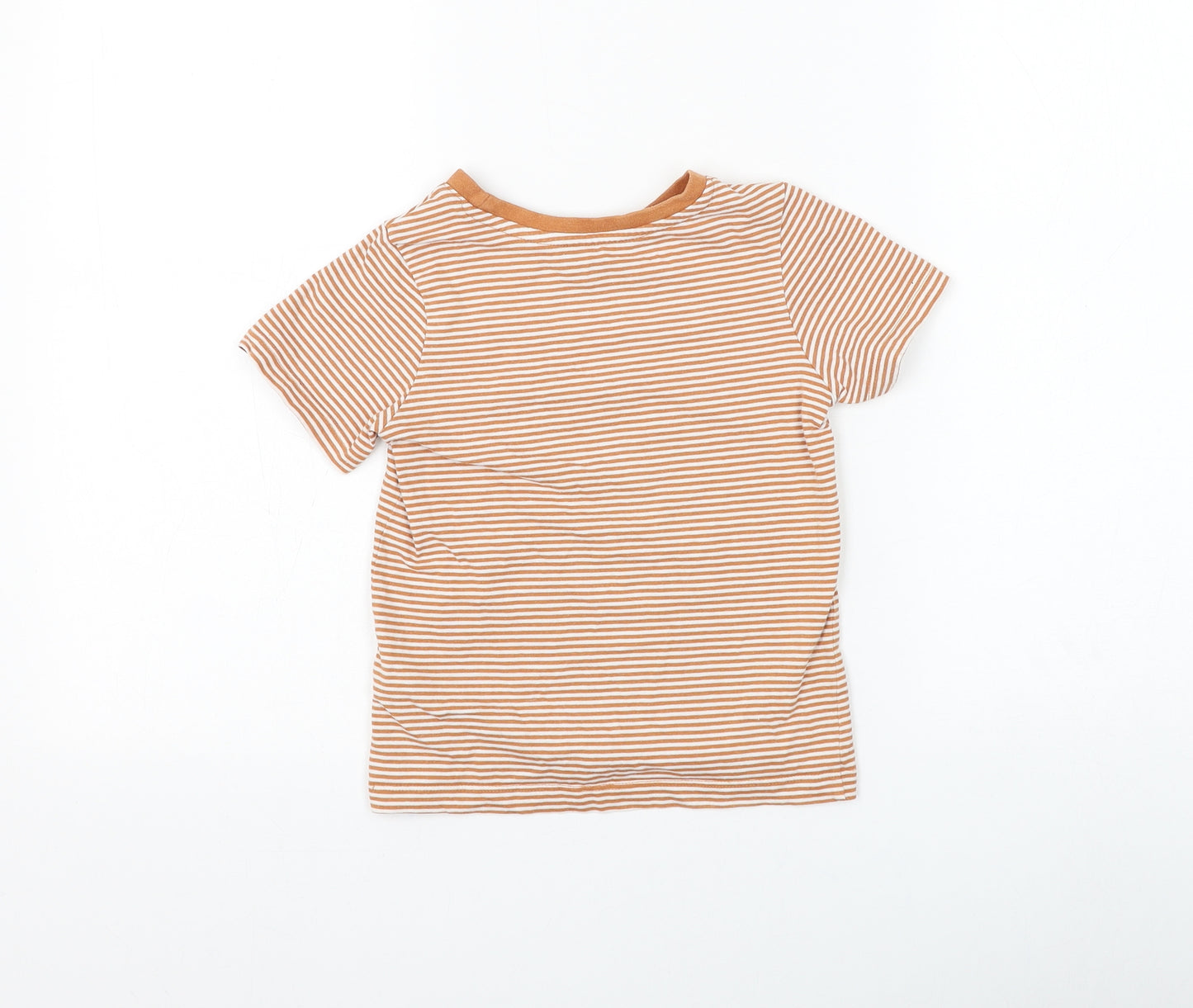 Nutmeg Boys Brown Striped Cotton Basic T-Shirt Size 3-4 Years Round Neck Pullover - Oh Hey!