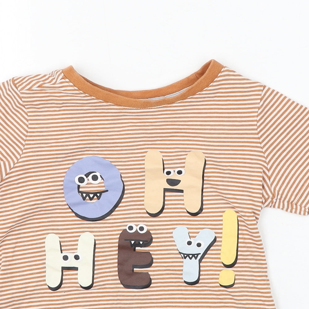 Nutmeg Boys Brown Striped Cotton Basic T-Shirt Size 3-4 Years Round Neck Pullover - Oh Hey!