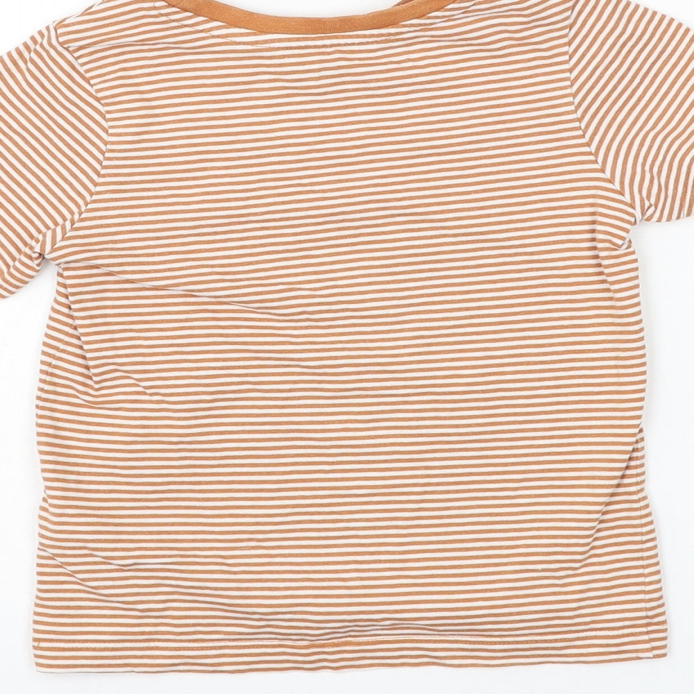 Nutmeg Boys Brown Striped Cotton Basic T-Shirt Size 3-4 Years Round Neck Pullover - Oh Hey!
