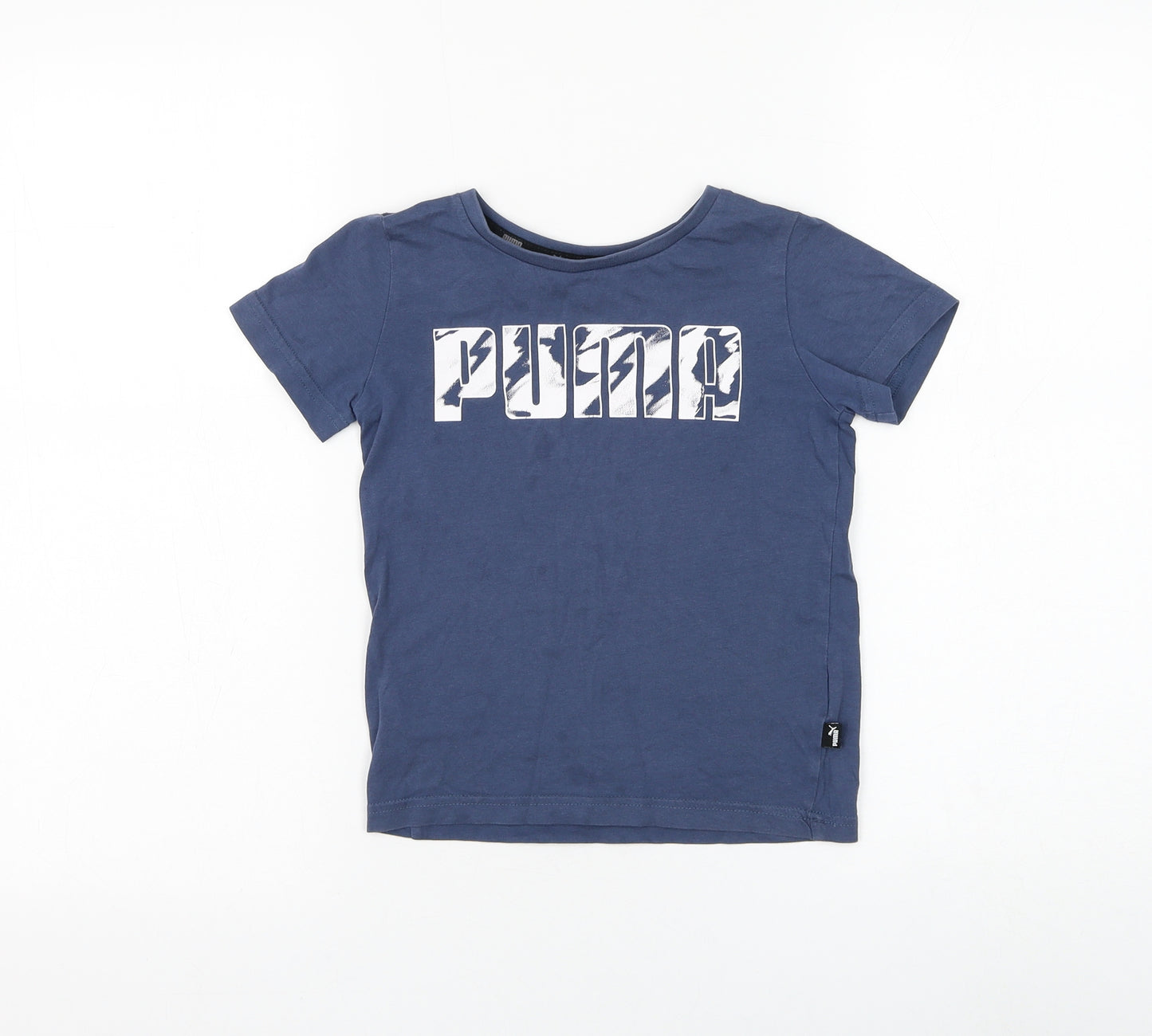 PUMA Boys Blue Cotton Basic T-Shirt Size 5-6 Years Round Neck Pullover