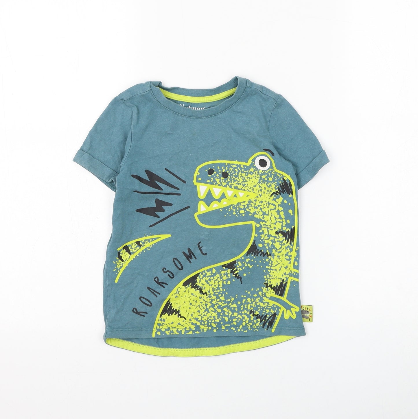 Nutmeg Boys Green Cotton Basic T-Shirt Size 3-4 Years Round Neck Pullover - Dinosaur