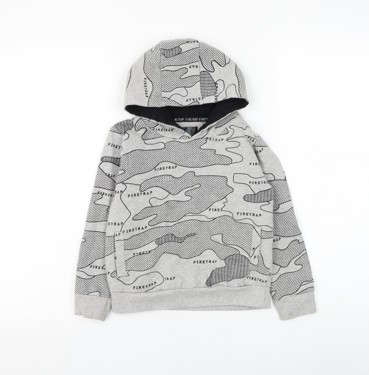 Firetrap Boys Grey Camouflage Cotton Pullover Hoodie Size 6-7 Years Pullover