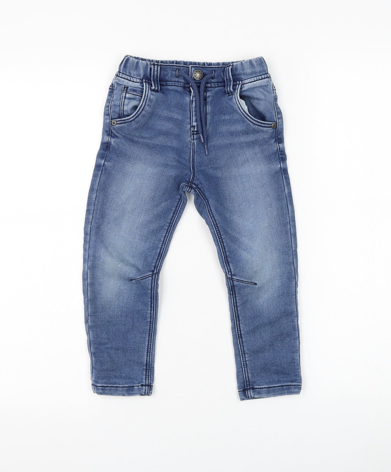 TU Boys Blue Cotton Straight Jeans Size 2-3 Years Regular Drawstring