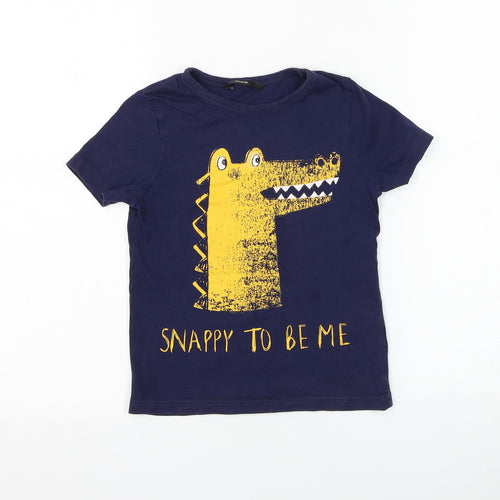 George Boys Blue Cotton Basic T-Shirt Size 4-5 Years Round Neck Pullover - Crocodile