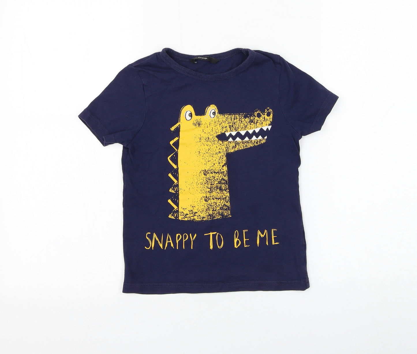 George Boys Blue Cotton Basic T-Shirt Size 4-5 Years Round Neck Pullover - Crocodile