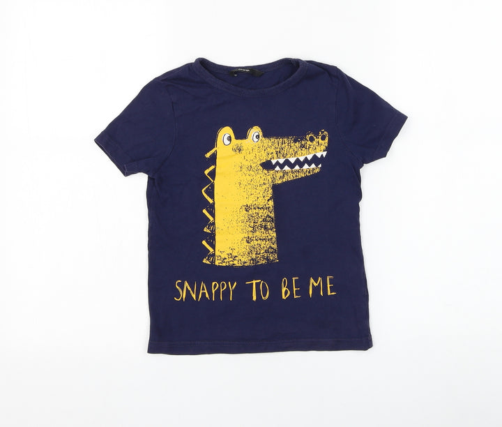 George Boys Blue Cotton Basic T-Shirt Size 4-5 Years Round Neck Pullover - Crocodile