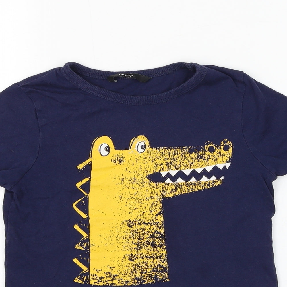 George Boys Blue Cotton Basic T-Shirt Size 4-5 Years Round Neck Pullover - Crocodile