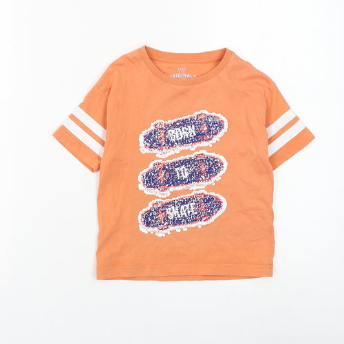 Marks and Spencer Boys Orange Cotton Basic T-Shirt Size 2-3 Years Round Neck Pullover - Born To Skate