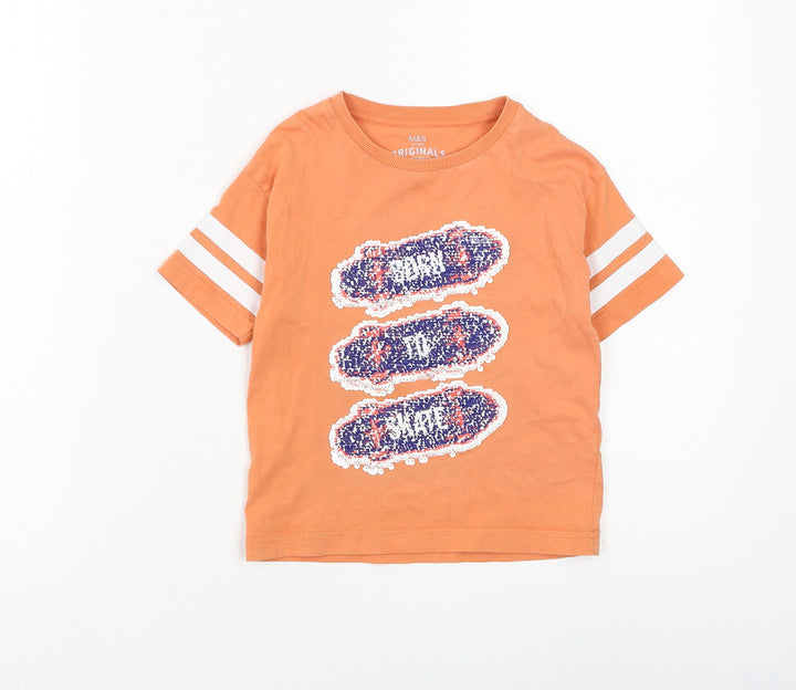 Marks and Spencer Boys Orange Cotton Basic T-Shirt Size 2-3 Years Round Neck Pullover - Born To Skate