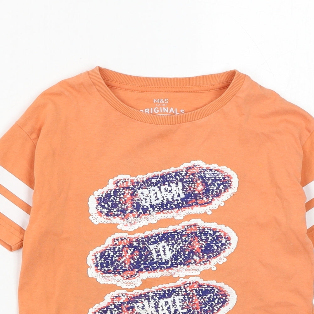 Marks and Spencer Boys Orange Cotton Basic T-Shirt Size 2-3 Years Round Neck Pullover - Born To Skate