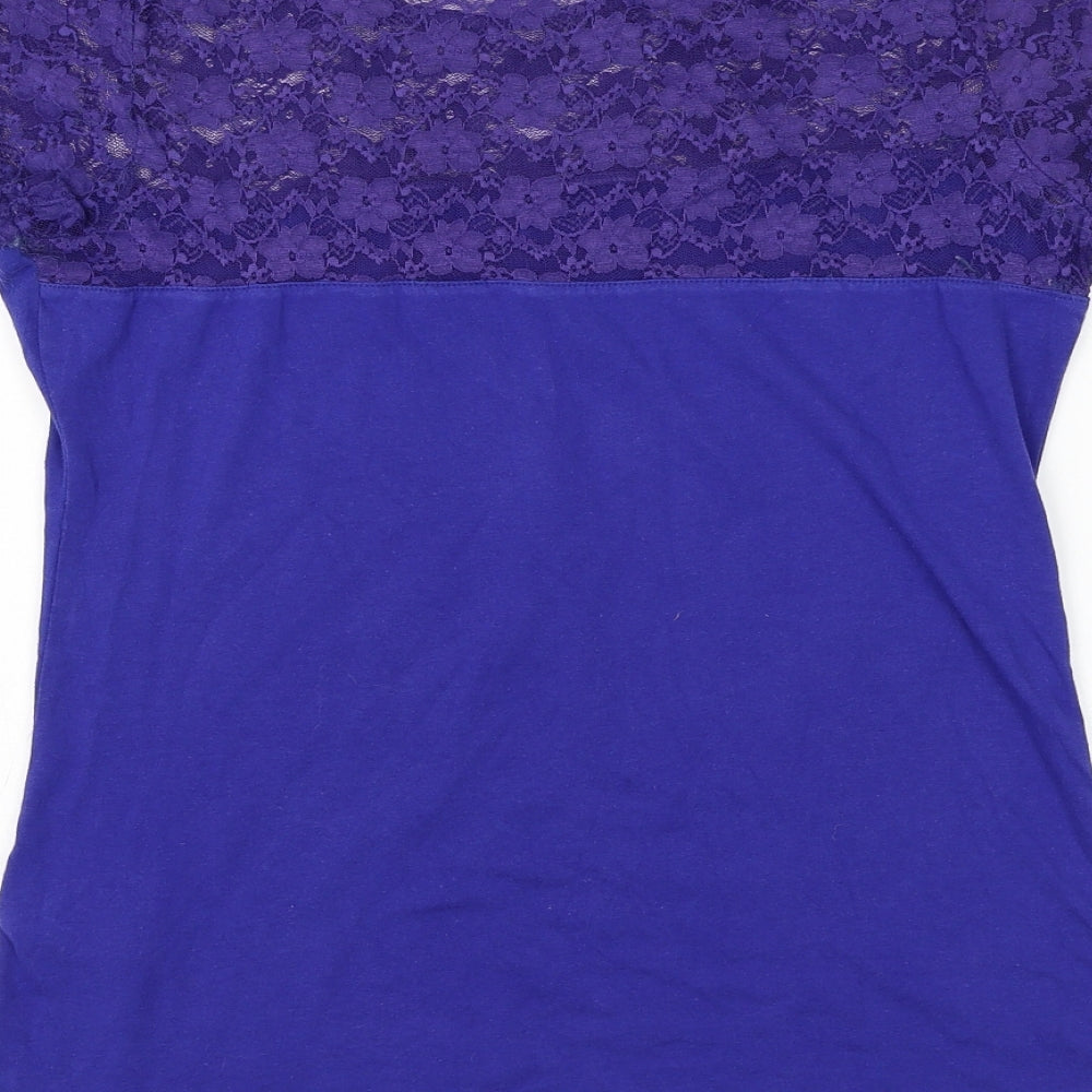 Preworn Womens Blue Cotton Basic T-Shirt Size S Round Neck - Lace Neckline
