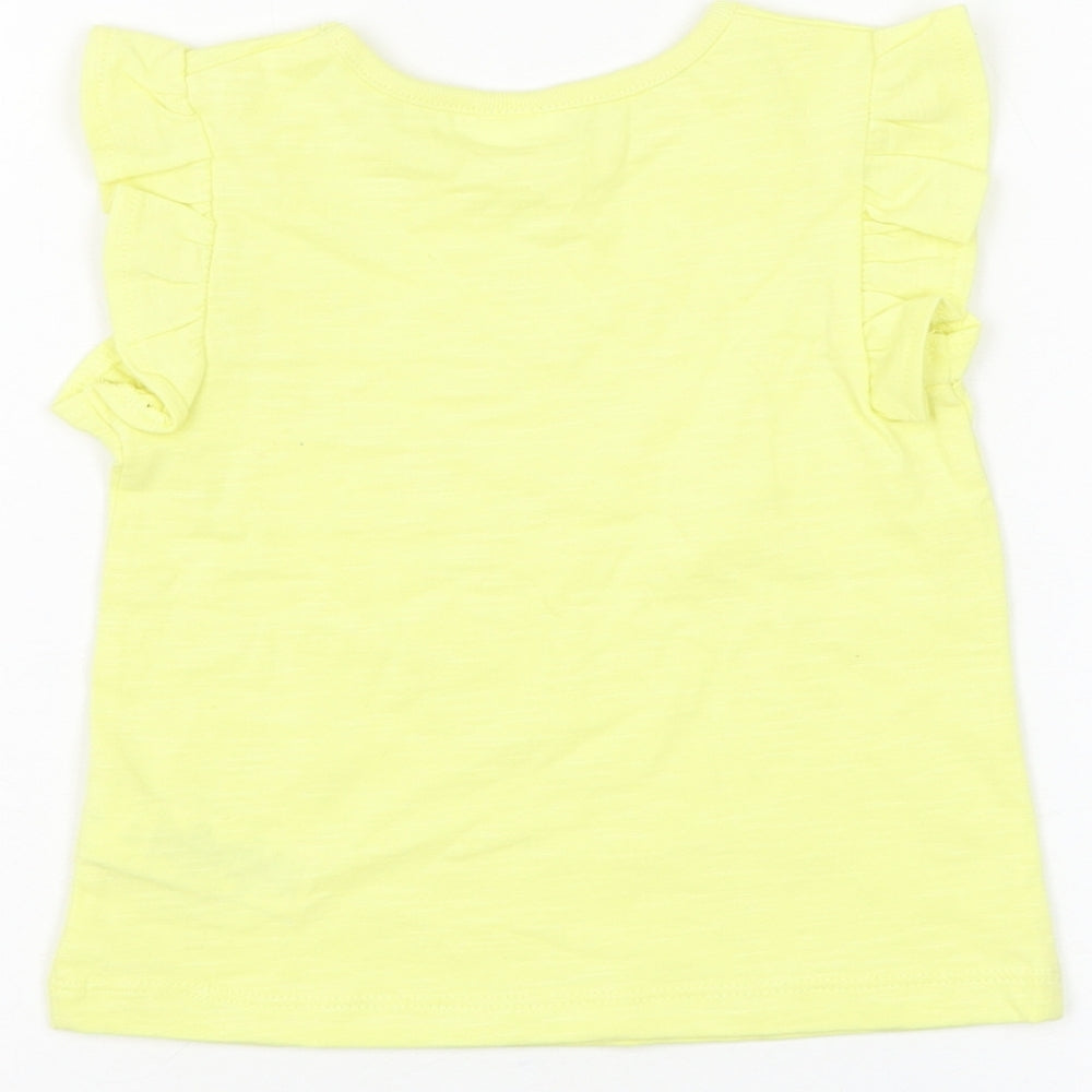 NEXT Girls Yellow Cotton Basic T-Shirt Size 12-18 Months Round Neck Pullover
