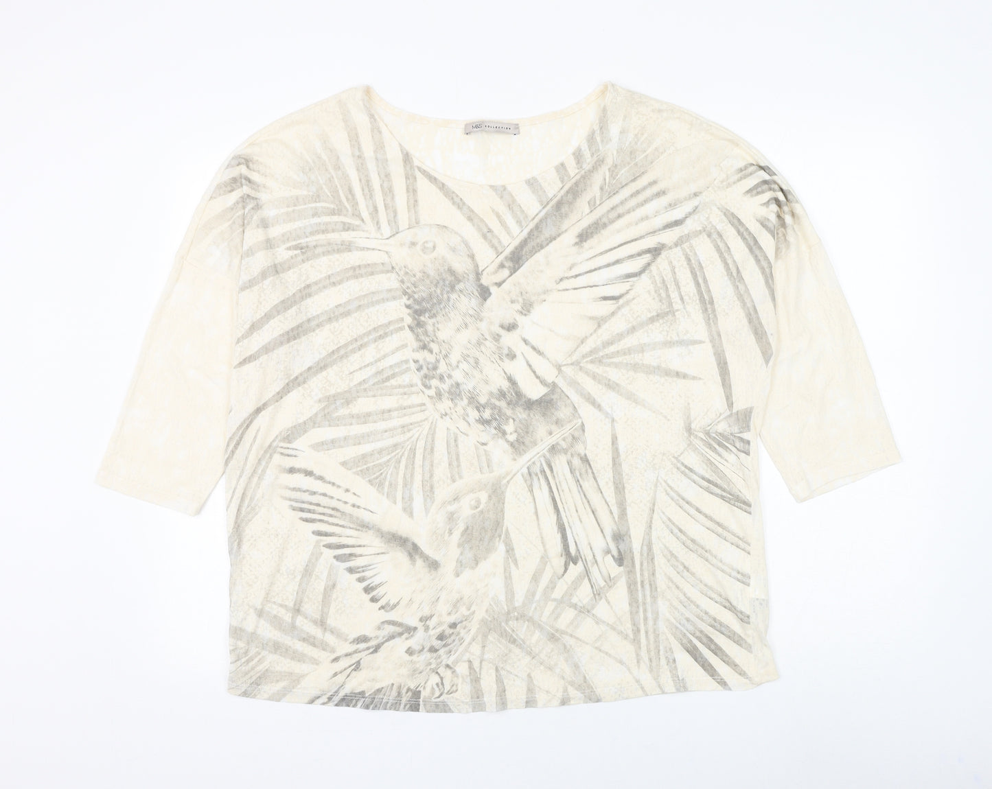 Marks and Spencer Womens Beige Polyester Basic Blouse Size 18 Boat Neck - Bird