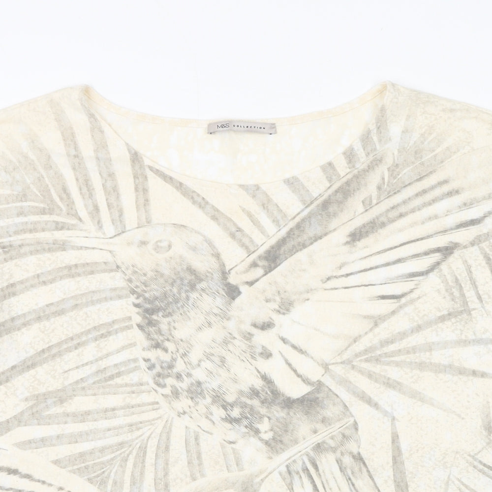 Marks and Spencer Womens Beige Polyester Basic Blouse Size 18 Boat Neck - Bird