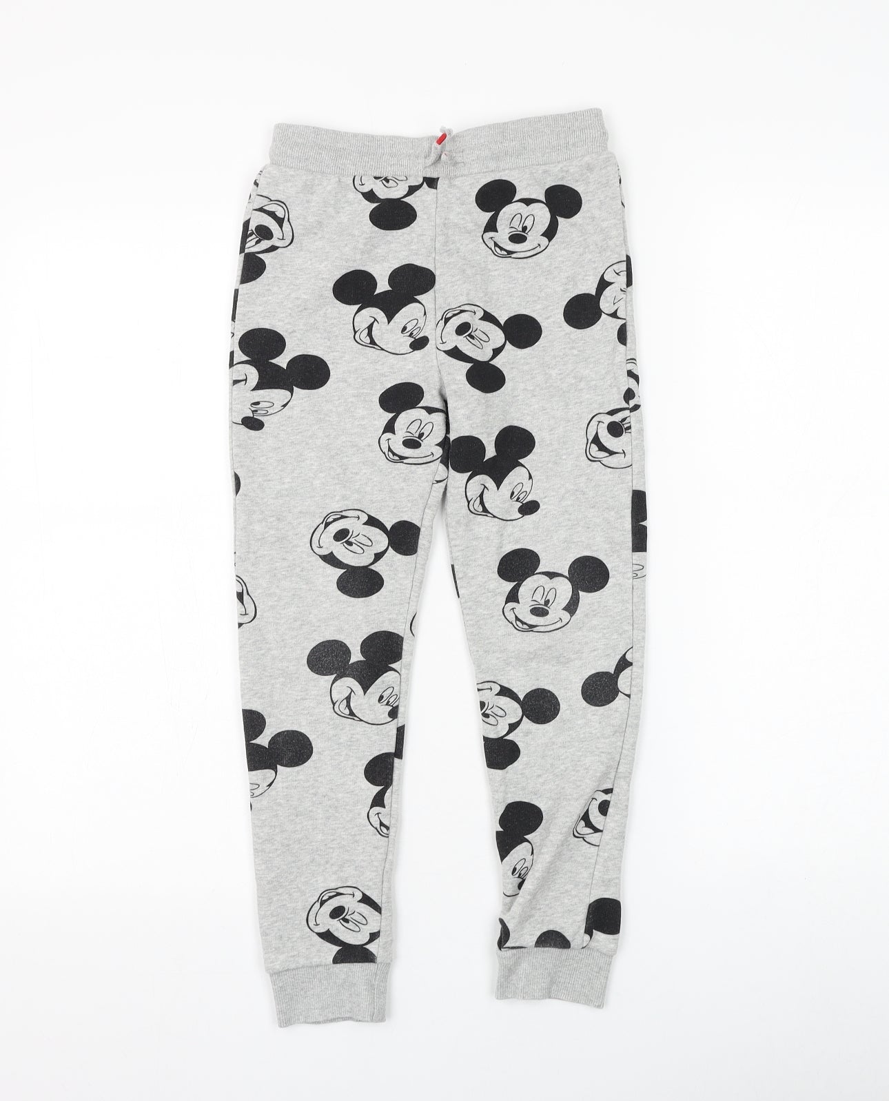 F&F Boys Grey Geometric Cotton Jogger Trousers Size 7-8 Years Regular Drawstring - Mickey Mouse