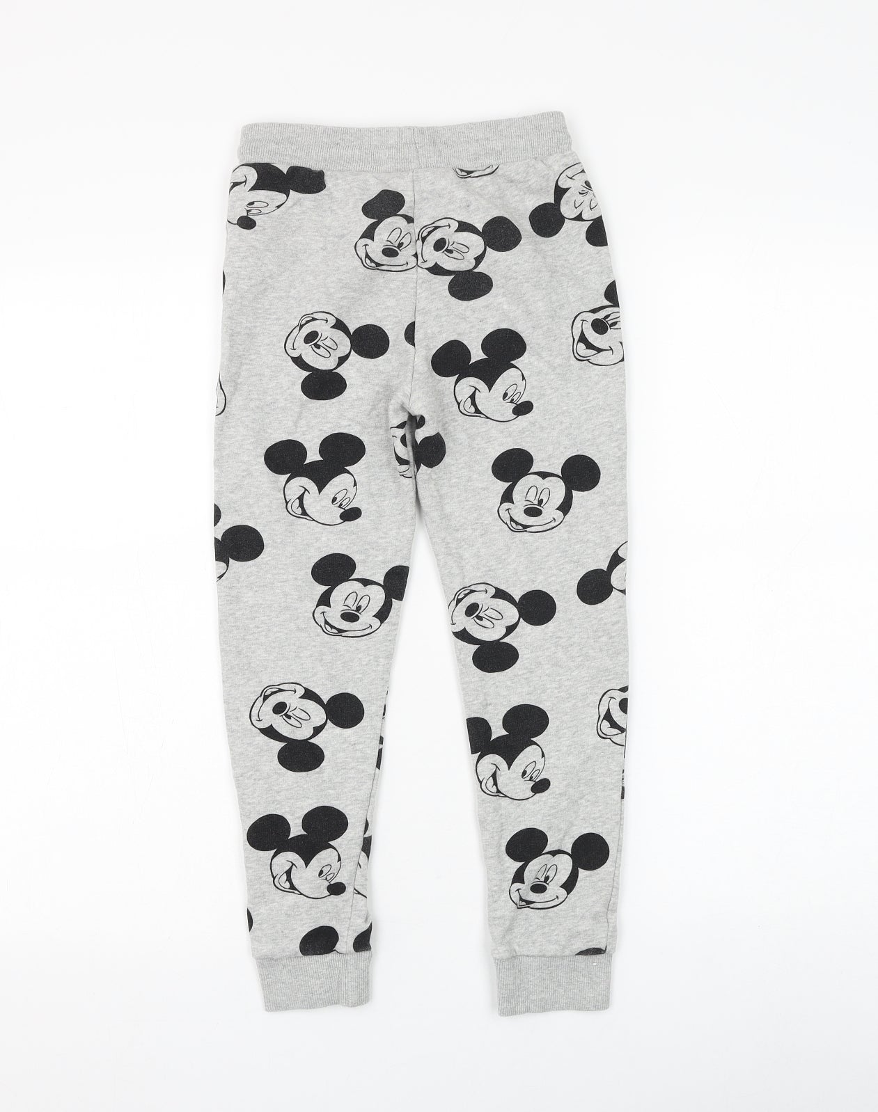 F&F Boys Grey Geometric Cotton Jogger Trousers Size 7-8 Years Regular Drawstring - Mickey Mouse