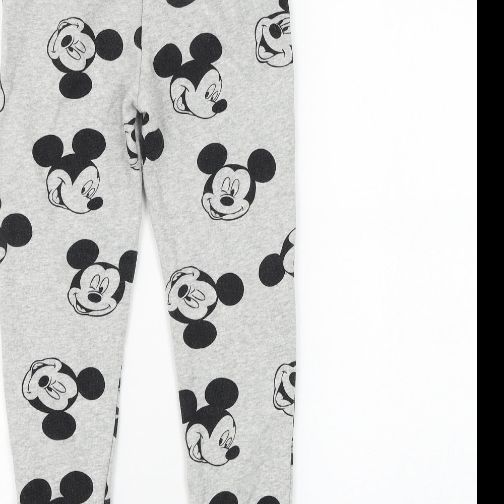 F&F Boys Grey Geometric Cotton Jogger Trousers Size 7-8 Years Regular Drawstring - Mickey Mouse