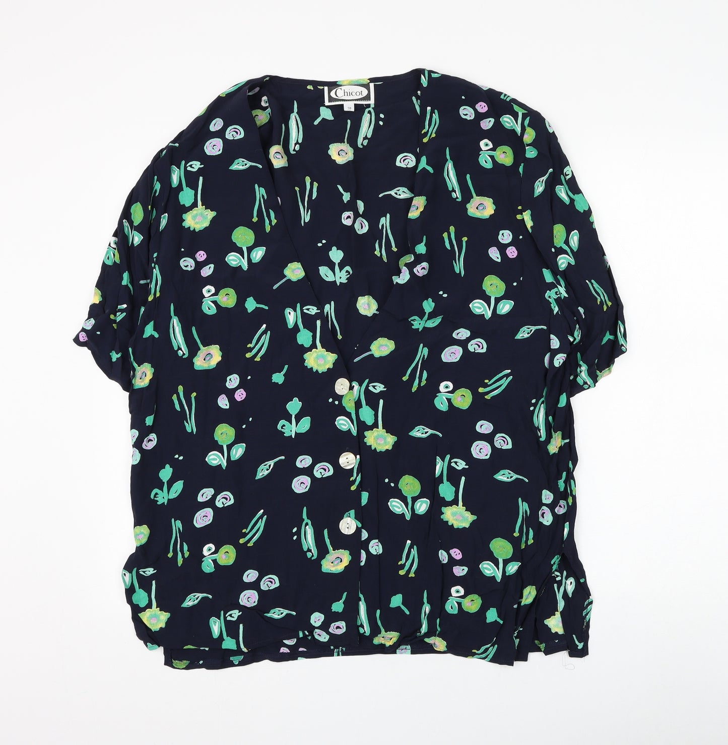 Chicot Womens Blue Floral Viscose Basic Blouse Size 18 V-Neck