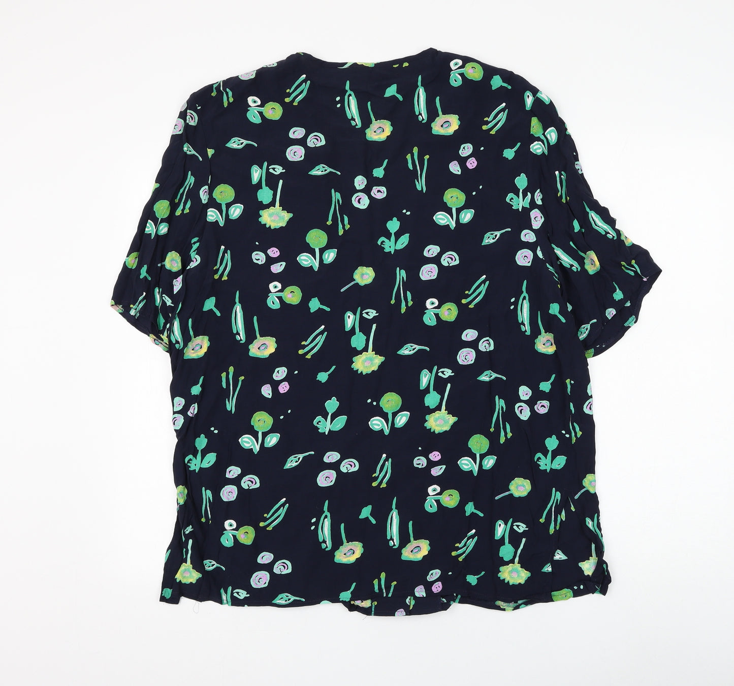 Chicot Womens Blue Floral Viscose Basic Blouse Size 18 V-Neck