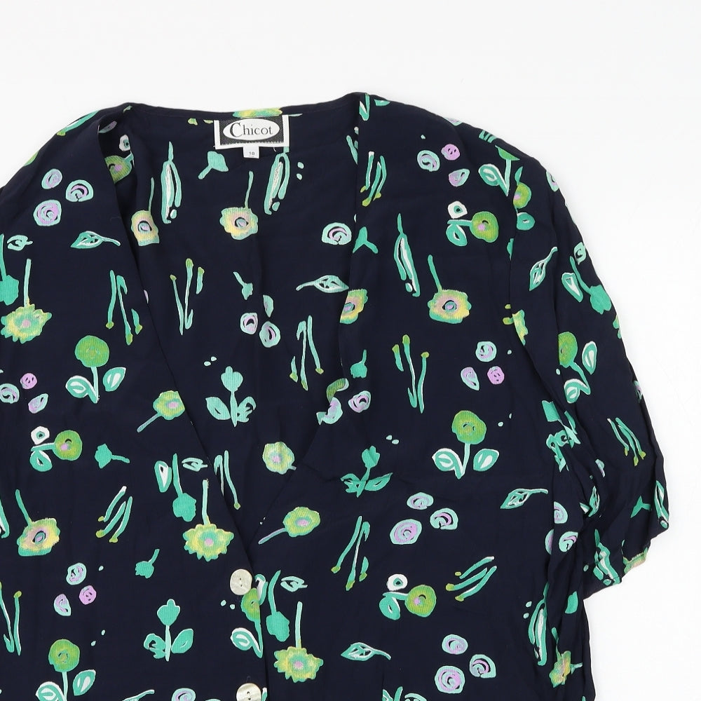 Chicot Womens Blue Floral Viscose Basic Blouse Size 18 V-Neck