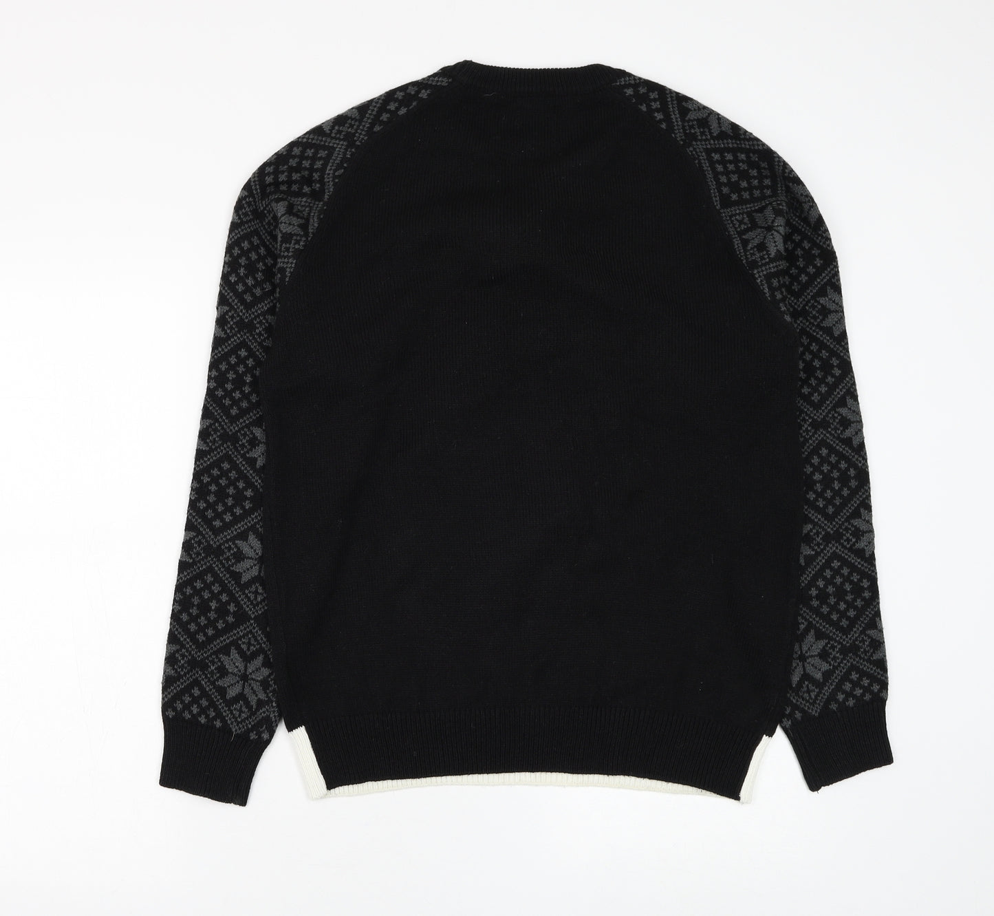NEXT Mens Black Round Neck Fair Isle Acrylic Pullover Jumper Size M - Christmas Polar Bear
