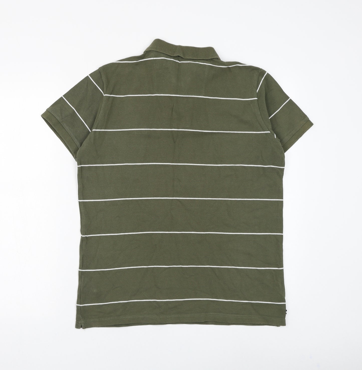 Weekend Offender Mens Green Striped Cotton Polo Size M Collared Button