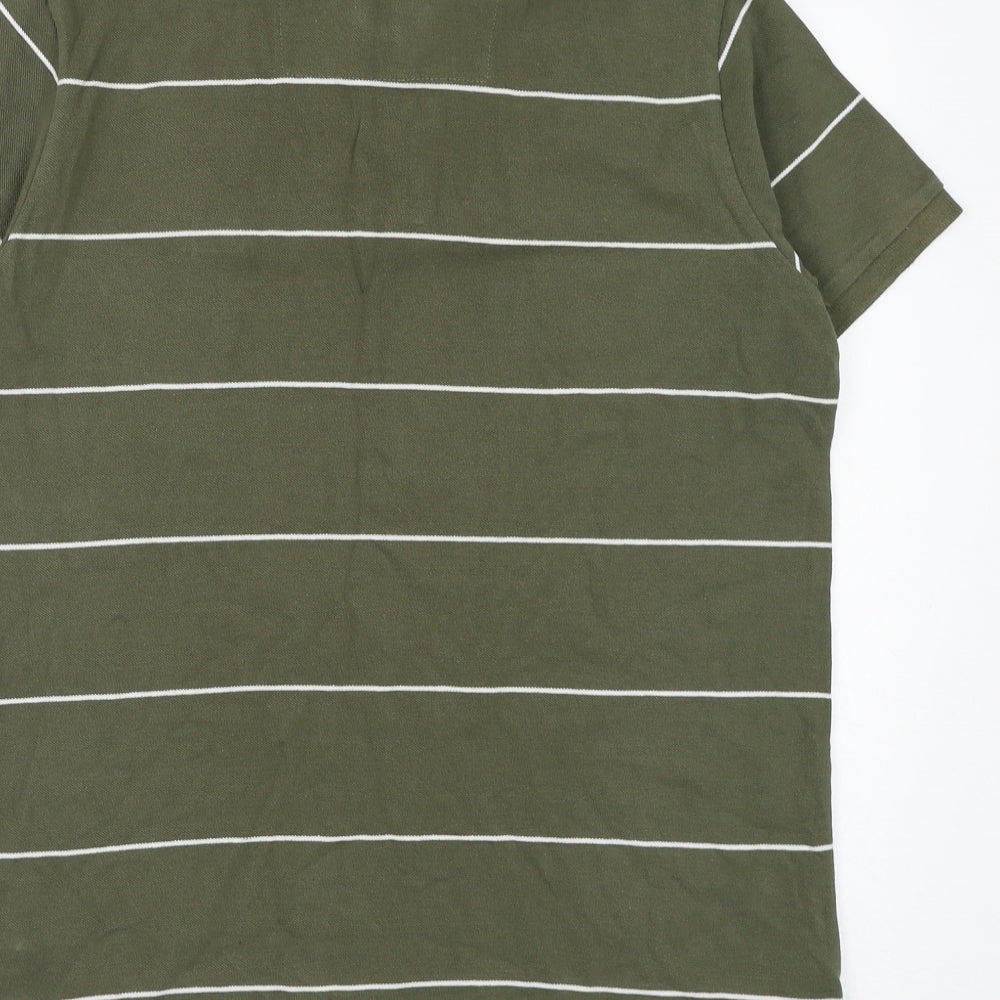 Weekend Offender Mens Green Striped Cotton Polo Size M Collared Button