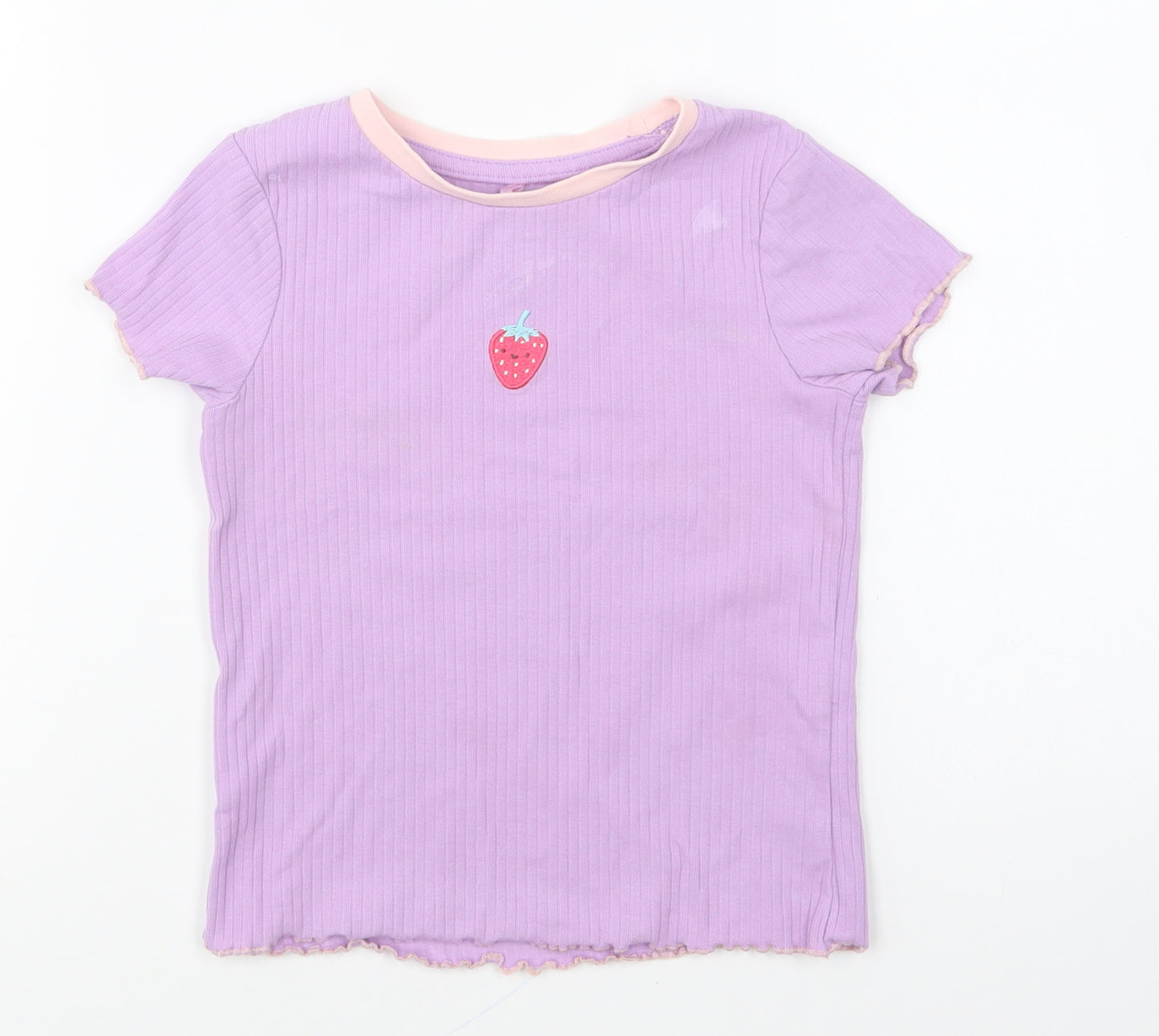 George Girls Purple Cotton Basic T-Shirt Size 2-3 Years Round Neck Pullover - Strawberry