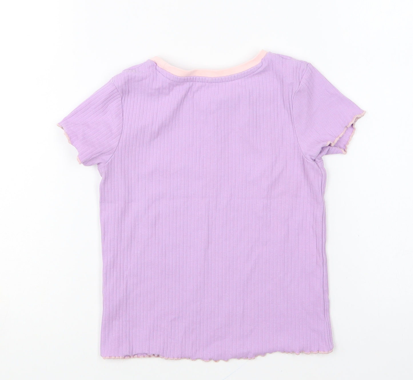 George Girls Purple Cotton Basic T-Shirt Size 2-3 Years Round Neck Pullover - Strawberry
