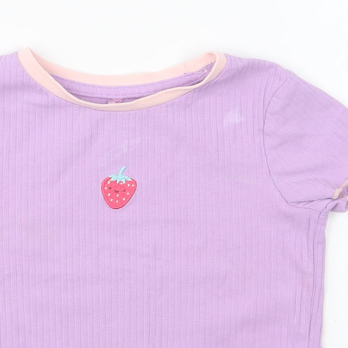 George Girls Purple Cotton Basic T-Shirt Size 2-3 Years Round Neck Pullover - Strawberry