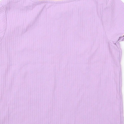 George Girls Purple Cotton Basic T-Shirt Size 2-3 Years Round Neck Pullover - Strawberry