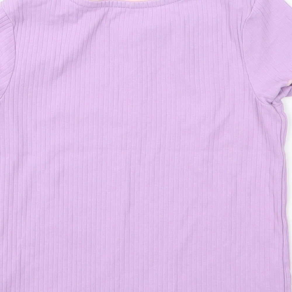 George Girls Purple Cotton Basic T-Shirt Size 2-3 Years Round Neck Pullover - Strawberry