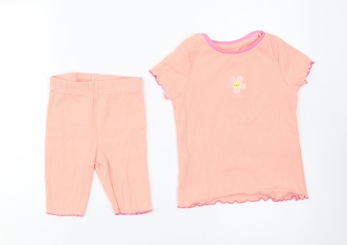 George Girls Pink Solid Cotton Top Pyjama Set Size 2-3 Years Pullover - Flower