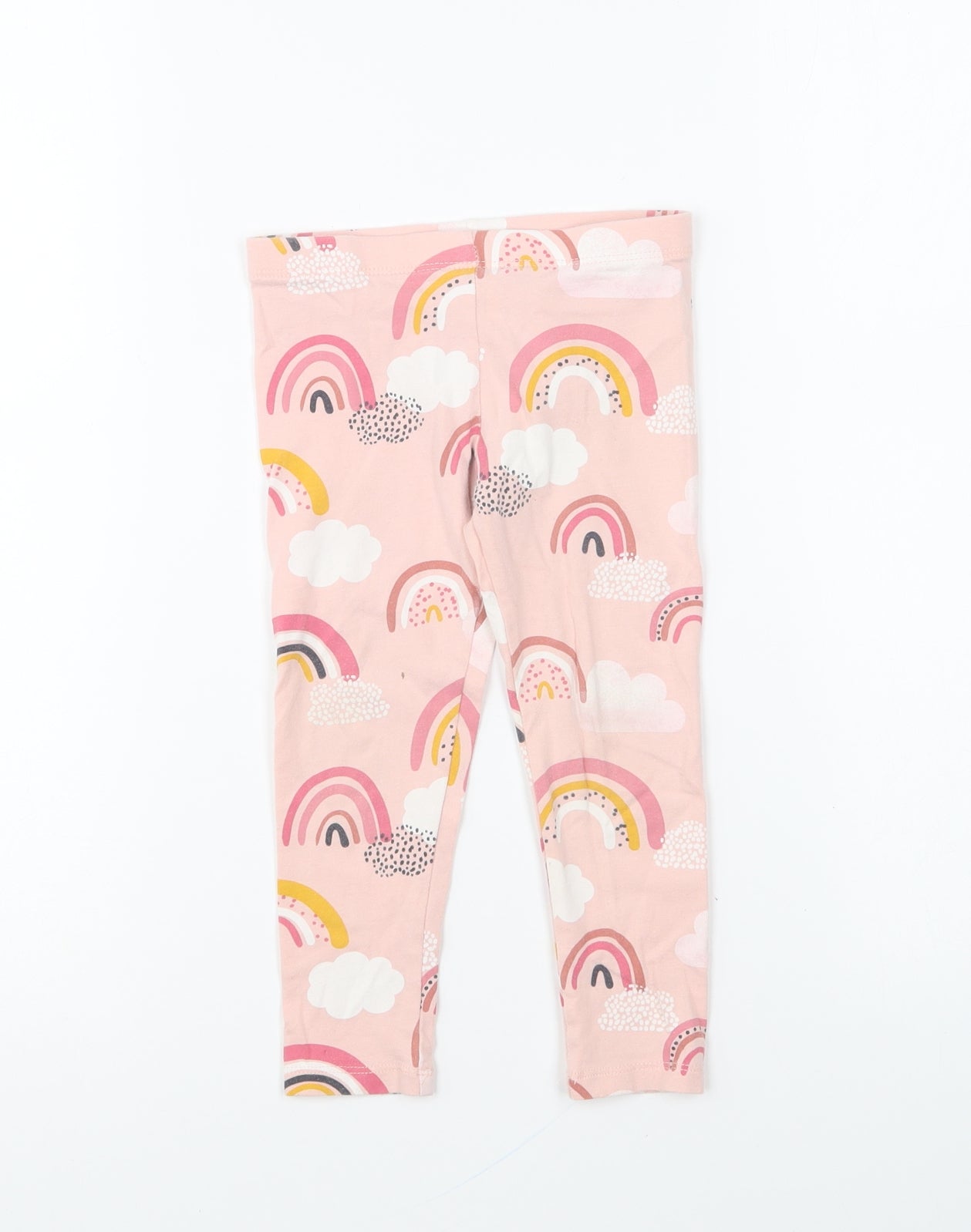 F&F Girls Pink Geometric Cotton Jogger Trousers Size 2-3 Years Regular Pullover - Rainbows