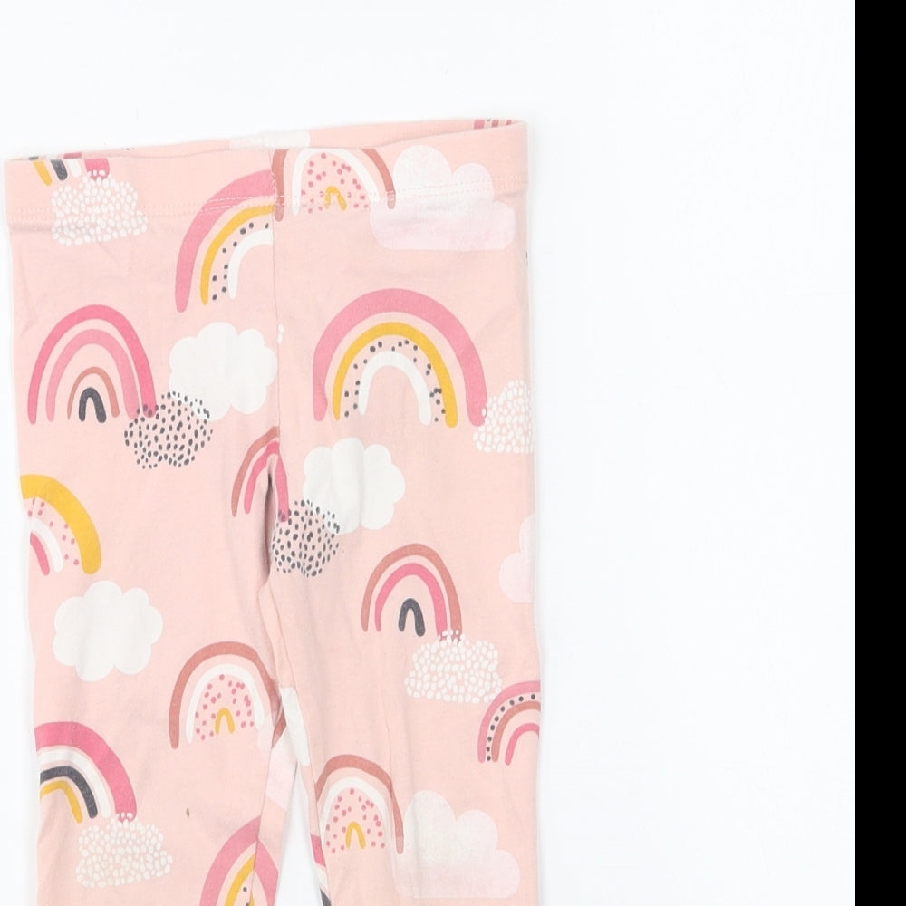F&F Girls Pink Geometric Cotton Jogger Trousers Size 2-3 Years Regular Pullover - Rainbows