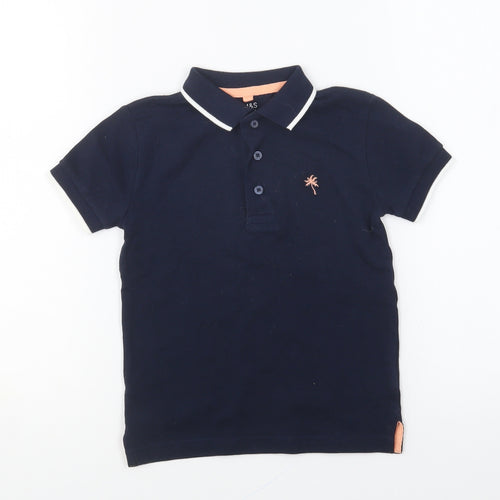 Marks and Spencer Girls Blue Cotton Basic Polo Size 2-3 Years Collared Button - Palm Tree