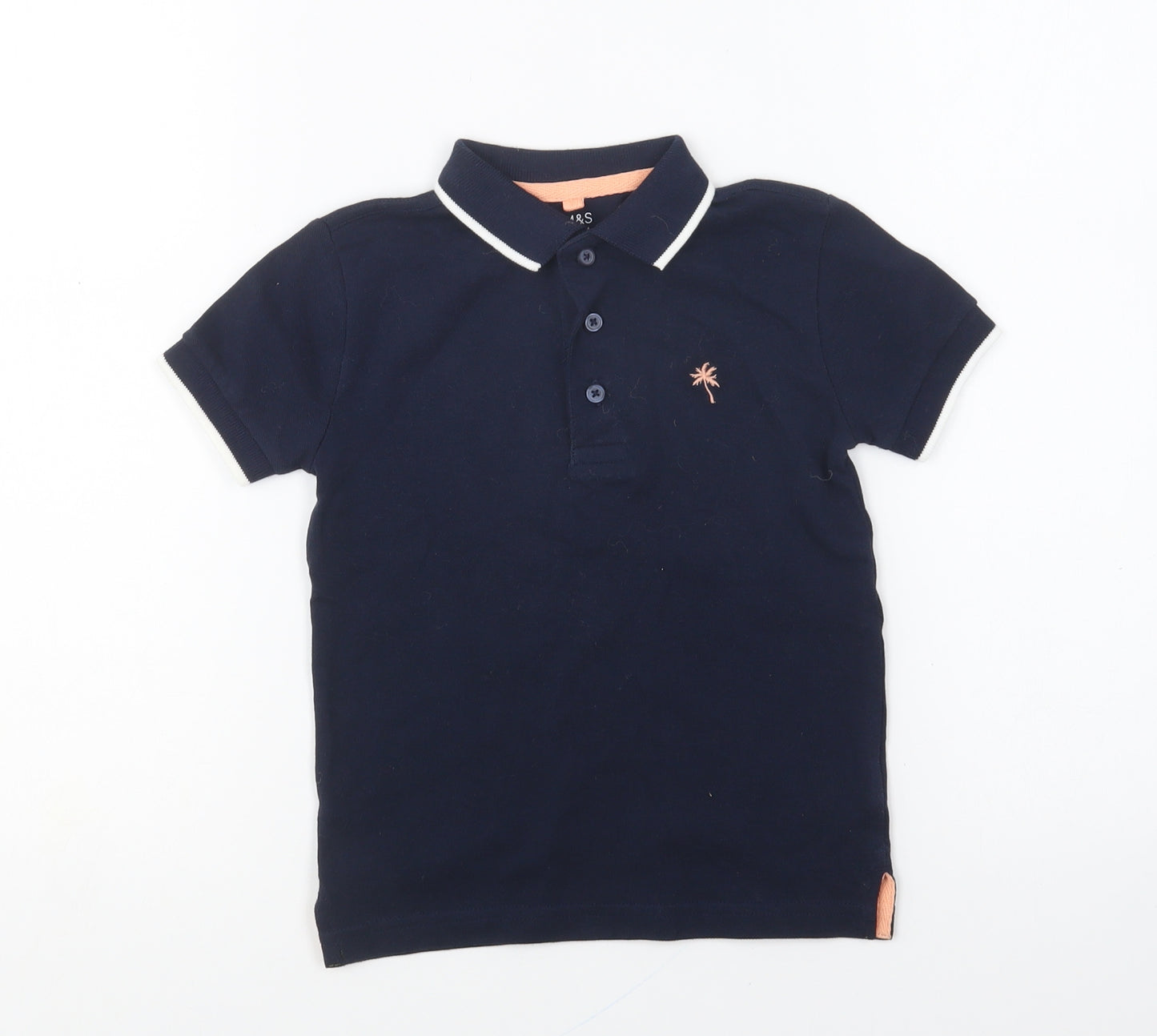 Marks and Spencer Girls Blue Cotton Basic Polo Size 2-3 Years Collared Button - Palm Tree